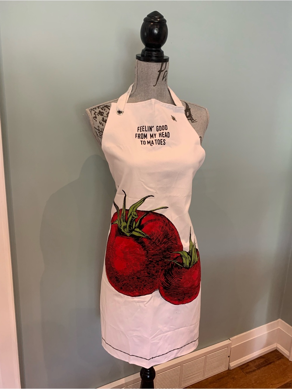 White Tomato Print Kitchen Apron - Feelin' Good Design